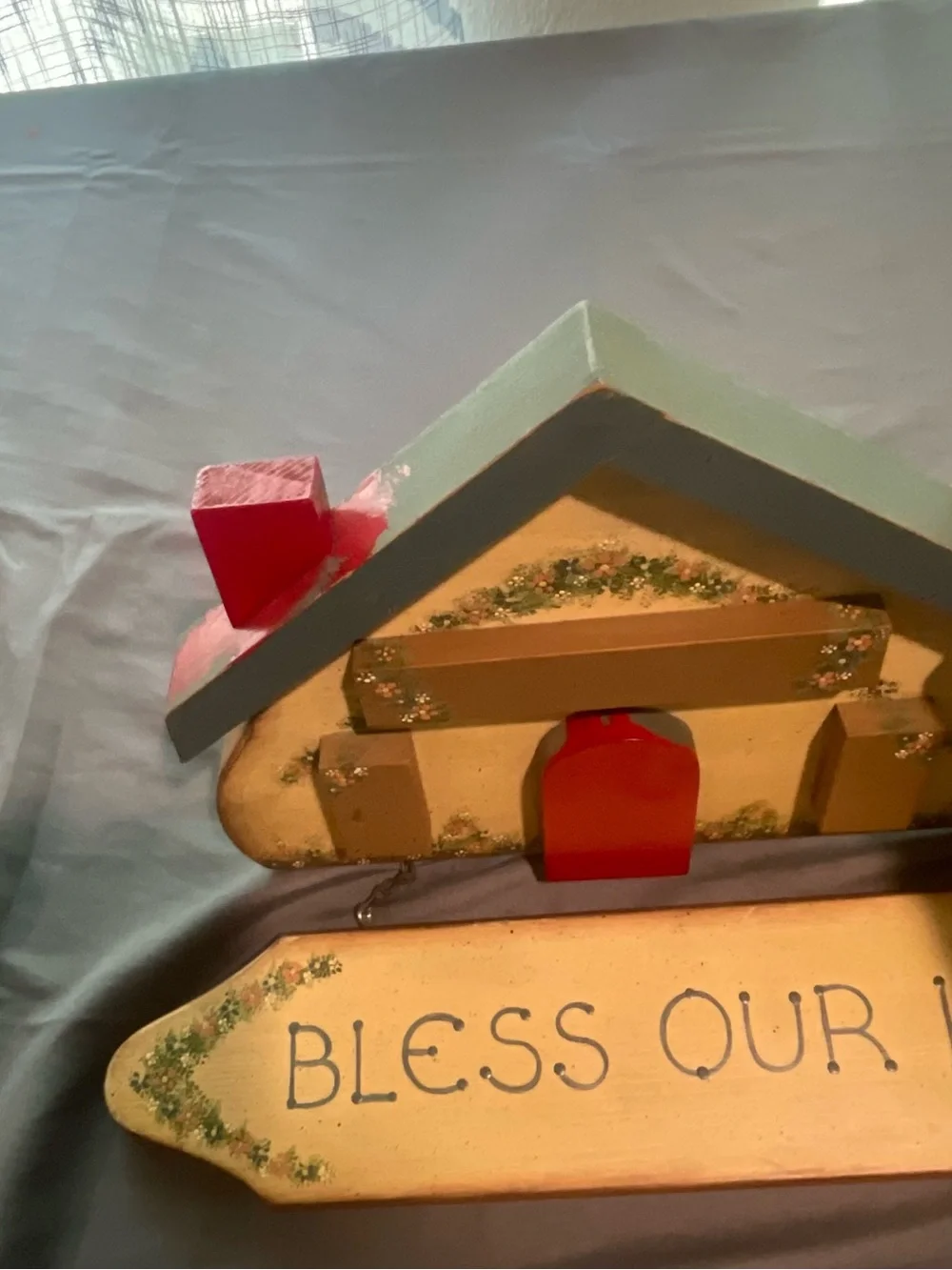 Rustic 'Bless Our Home' Wall Plaque in Red, Green and Brown